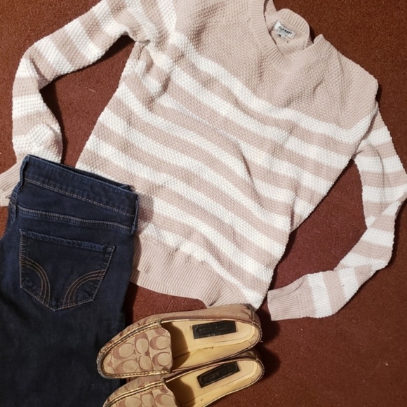 Old Navy Nude / Taupe & White Striped Knit Sweater - Picture 1 of 8